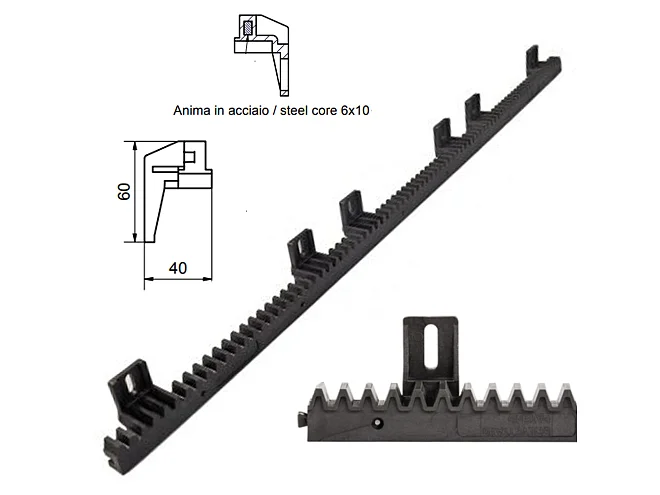 NICE NICE ROA6 Cremagliera in Nylon M4 25X20X1000 Mm Asolata Per Cancello Scorrevole