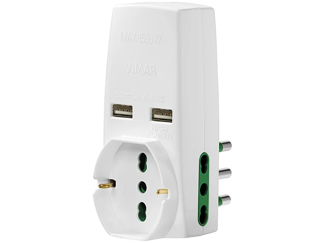 VIMAR Vimar 0P00333.B Adattatore S17+2P17/11+univ.+2USB bianco