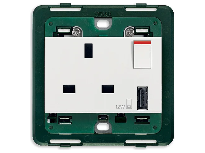 VIMAR Vimar 14223.A Presa 2P+T 13A BS+int.rosso+USB A bianco