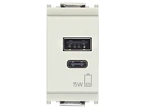 VIMAR Vimar 16292.AC.15.B Alimentatore USB A+C 5V 3A 15W 1M bianco