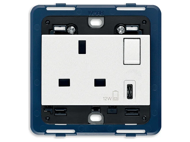 VIMAR Vimar 19223.C.B Presa 2P+T 13A BS+int.rosso+USB C bianco