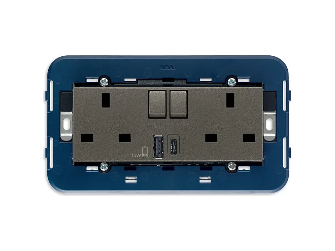 VIMAR Vimar 19224.AC.M 2prese 2P+T13ABS+int.rosso+USB A+C Metal