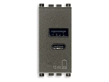 VIMAR Vimar 19292.AC.15.M Alimentatore USB A+C 15W 5V 1M Metal