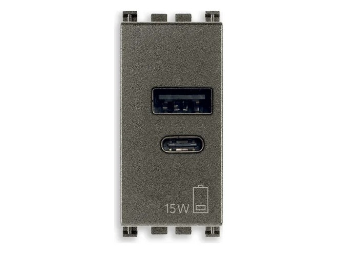 VIMAR Vimar 19292.AC.15.M Alimentatore USB A+C 15W 5V 1M Metal