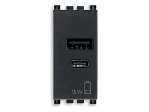 VIMAR Vimar 19292.AC15AB Alimentatore USB A+C 15W 5V 1M antib. g.