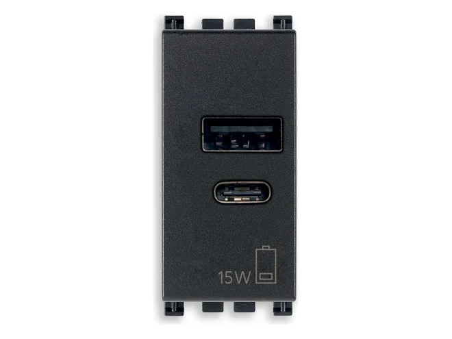 VIMAR Vimar 19292.AC15AB Alimentatore USB A+C 15W 5V 1M antib. g.