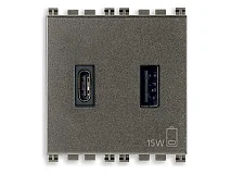 VIMAR Vimar 19295.AC.M Alimentatore USB A+C 15W 3A 5V 2M Metal