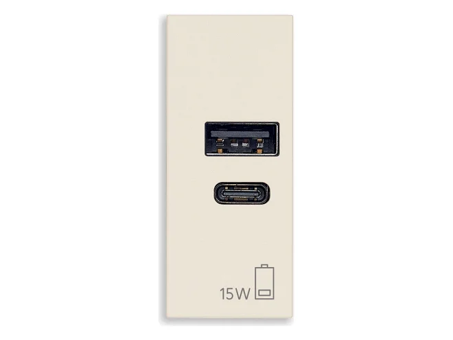 VIMAR Vimar 30292.AC15C Alimentatore USB A+C 15W 5V 1M canapa