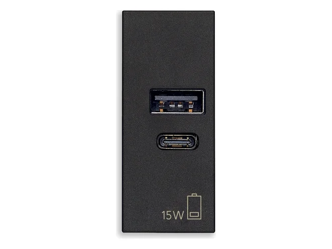 VIMAR Vimar 30292.AC15G Alimentatore USB A+C 15W 5V 1M nero