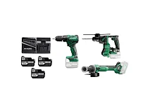 Hikoki Hikoki KCIT35A3C5 KIT G1813DAW2Z + DH18DPAWPZ + DV18DDW2Z + 3xBatterie 18V 5Ah + carica batterie UC18YFSL + 3 Valigette