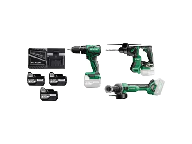 Hikoki Hikoki KCIT35A3C5 KIT G1813DAW2Z + DH18DPAWPZ + DV18DDW2Z + 3xBatterie 18V 5Ah + carica batterie UC18YFSL + 3 Valigette