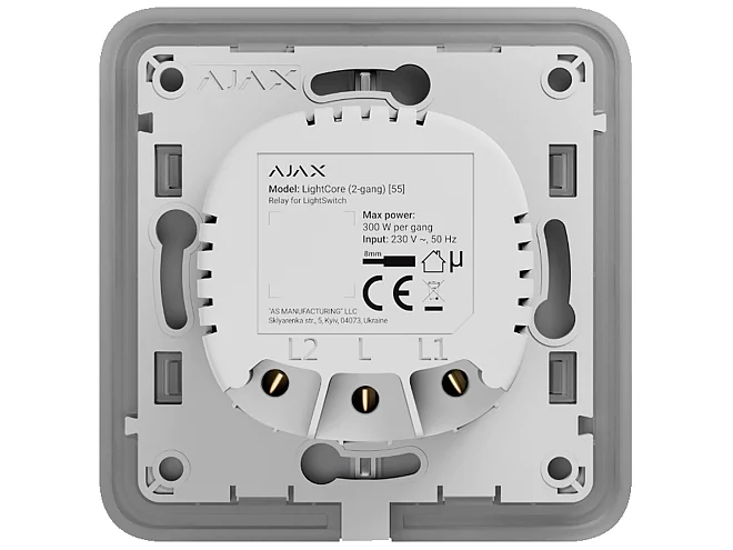 Ajax Ajax 52137.142.NC Relè per Lightswitch 2-gang 868MHz Jeweller 1100M